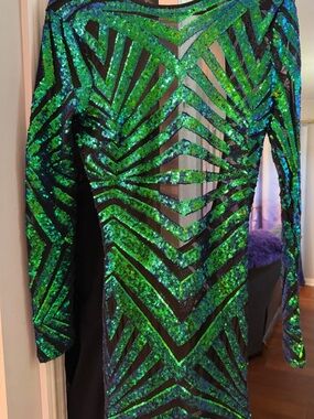 Fashion Nova Green and Blue Sequin Mesh Top